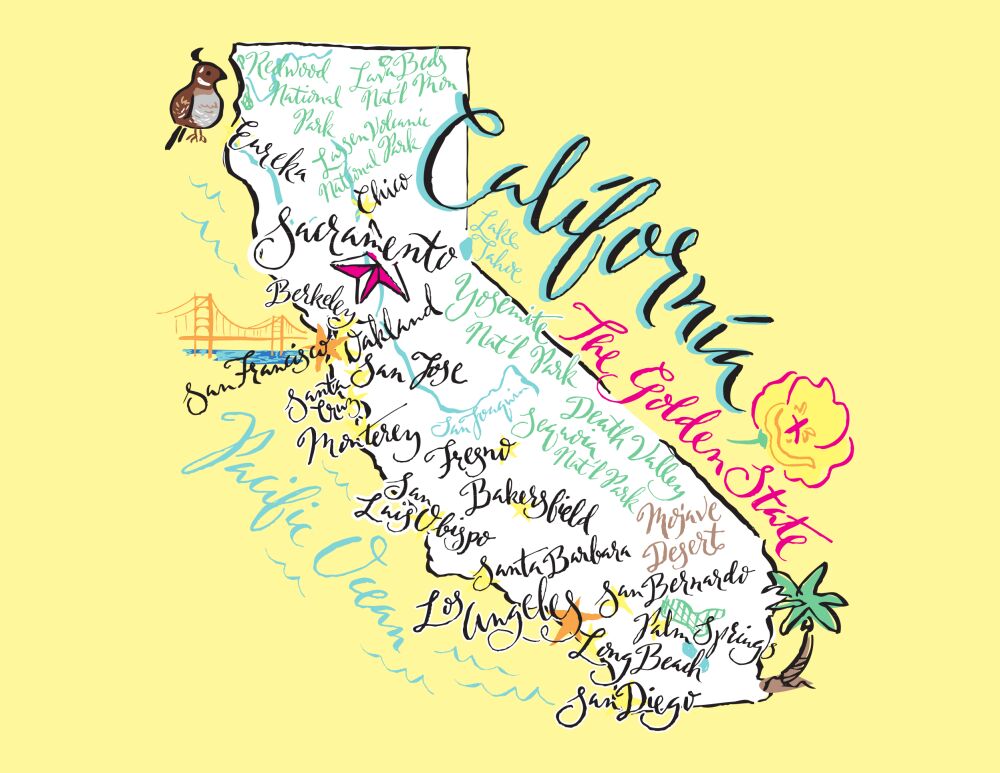 California Map Folded Note