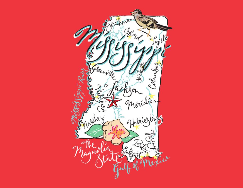 Mississippi Map Folded Note