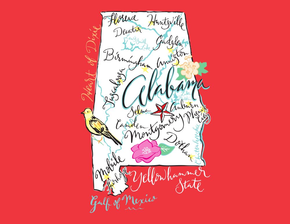 Alabama Map Folded Note