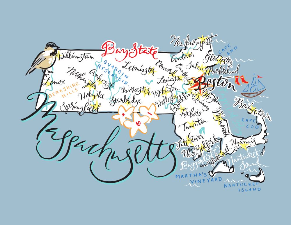 Massachusetts Map Folded Note