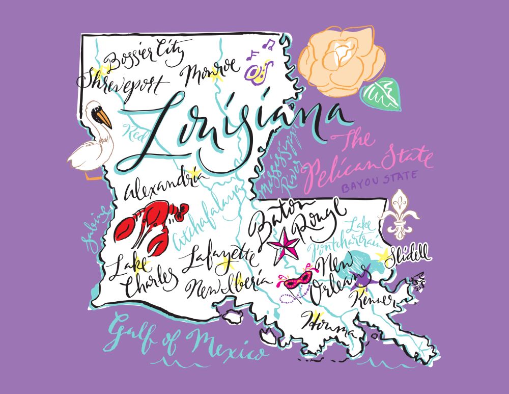 Louisiana Map Folded Note