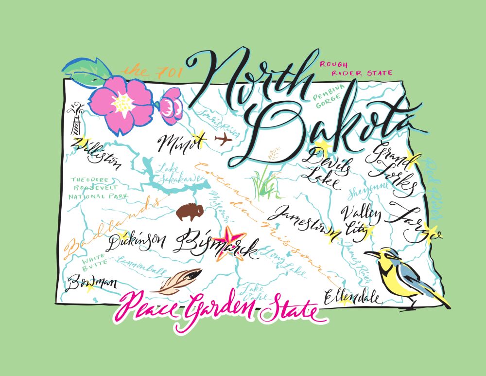 North Dakota Map Folded Note