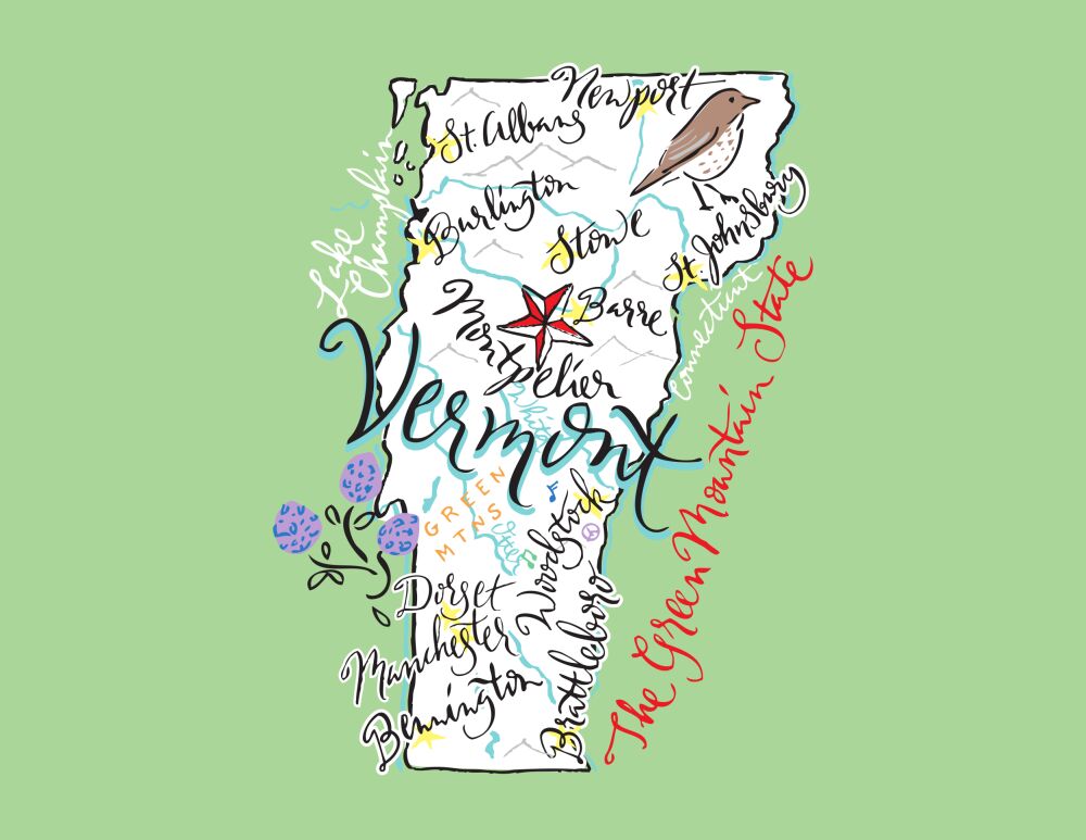 Vermont Map Folded Note