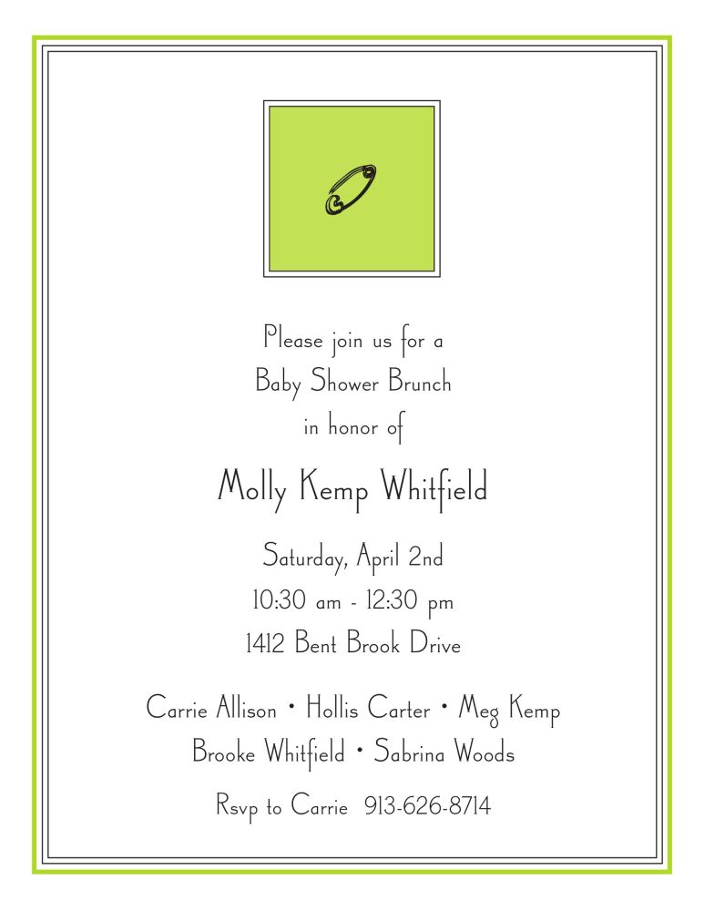 Diaper Pin Chartreuse Invitation