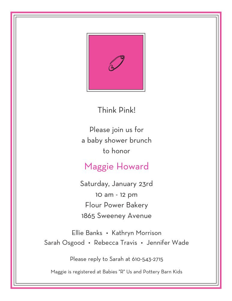 Diaper Pin Hot Pink Birth Announcement