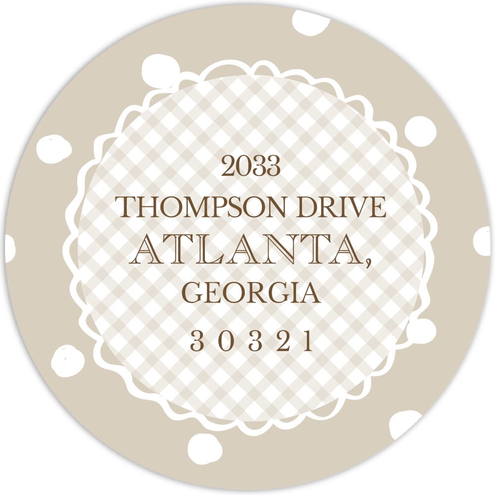 Natural Dots & Gingham Round Address Sticker