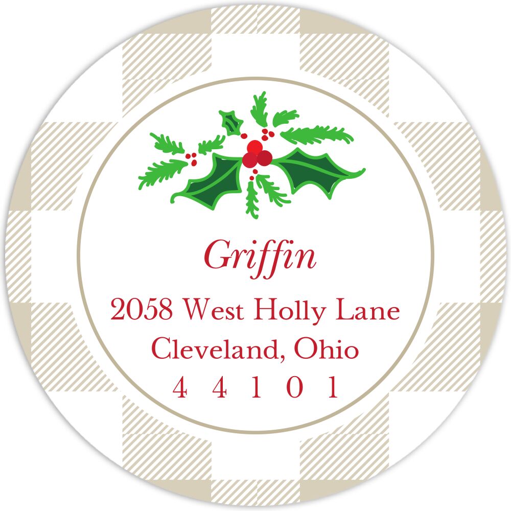 Buffalo Check Tan Round Address Label
