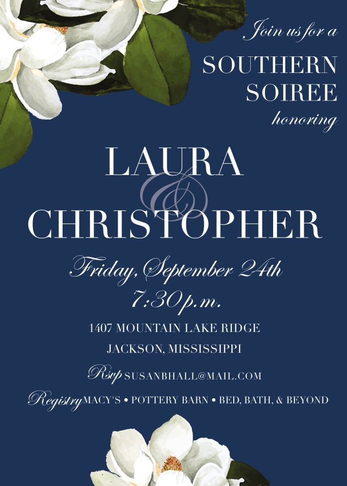 Magnolia Navy Invitation
