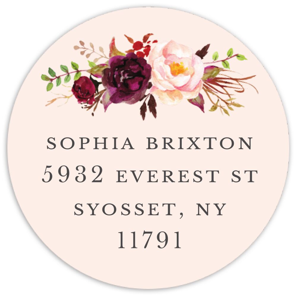 Merlot Bouquet Round Address Sticky 