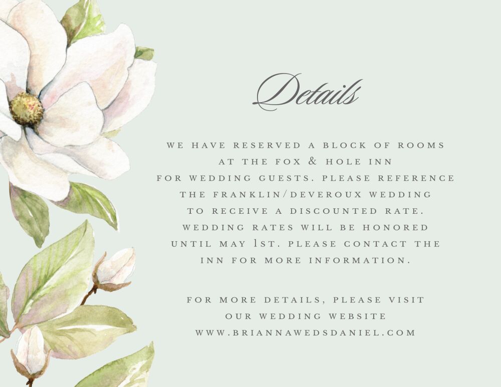 Carolina Magnolia Reception Card