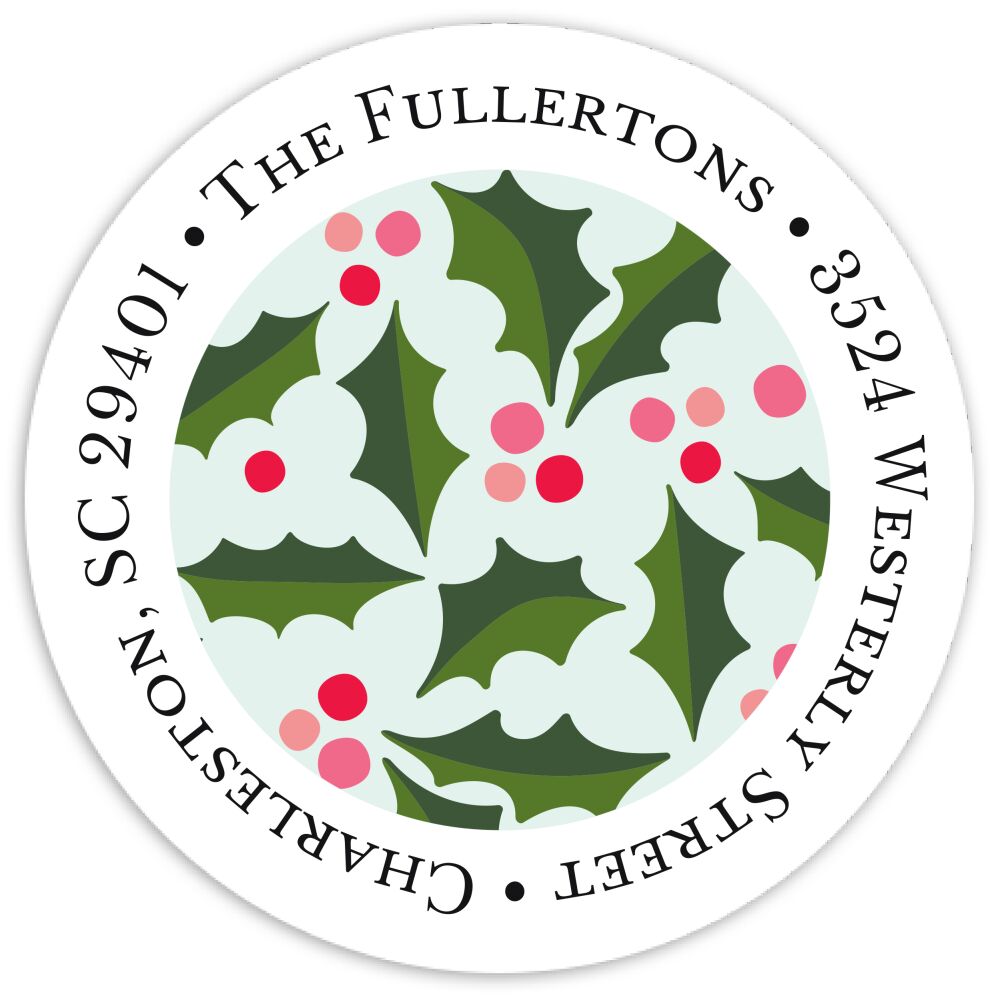 Holly Border Round Address Sticky