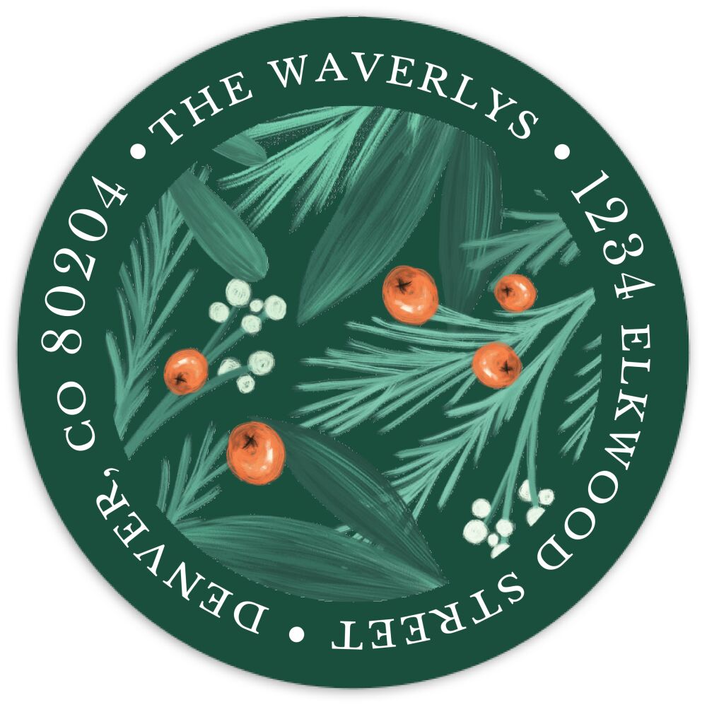 Festive Forest Round Address Sticky