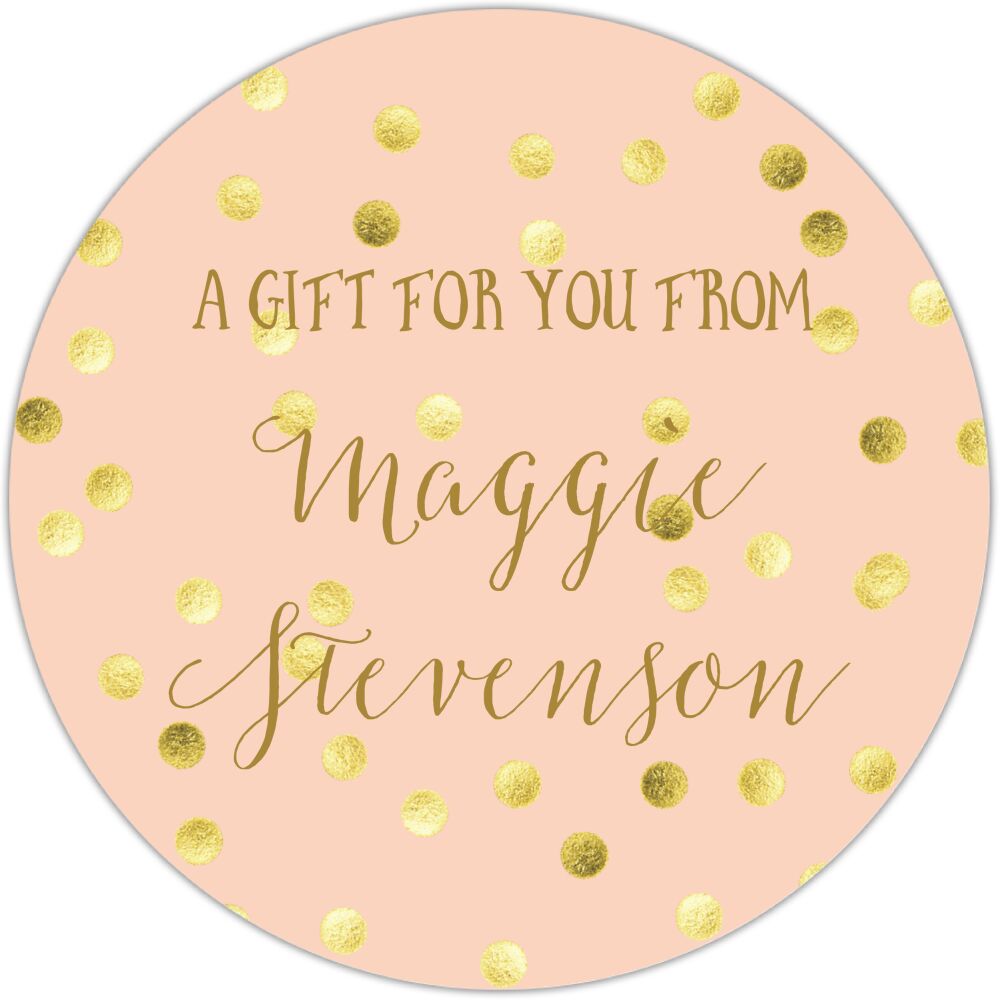 Peach And Glittery Gold Polka Dot Circle Gift Sticker