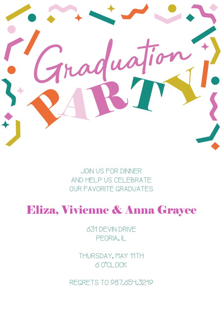 Colorful Confetti Graduation Invitation