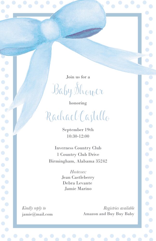 Blue Baby Bow Invitation