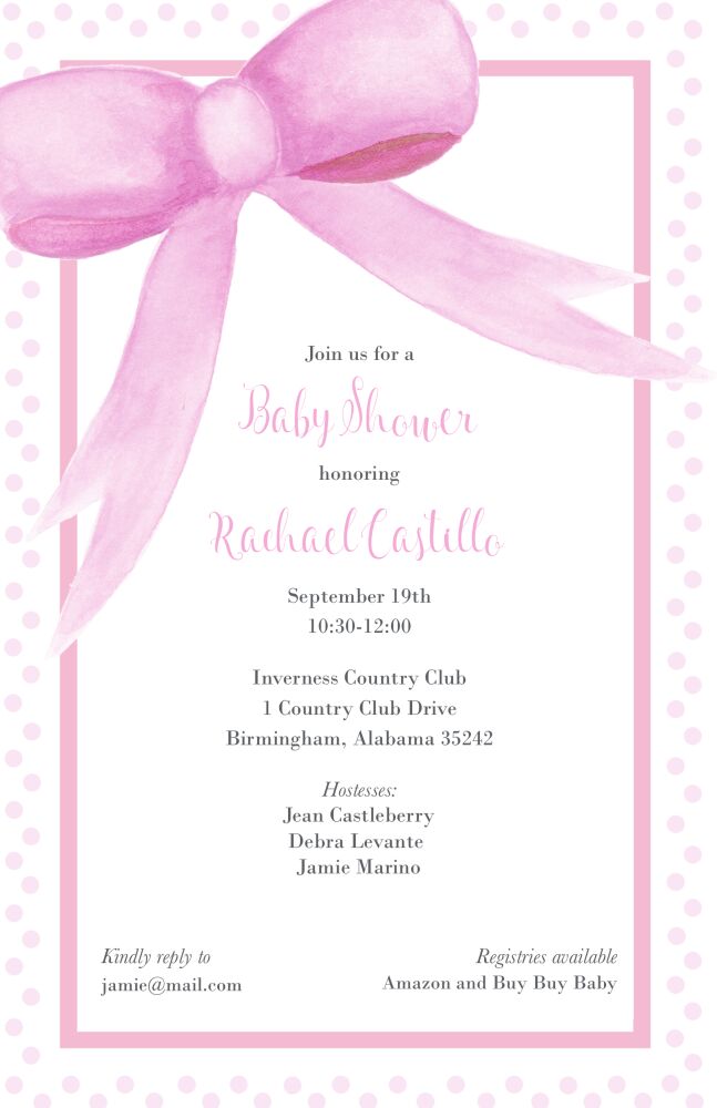 Pink Baby Bow Invitation