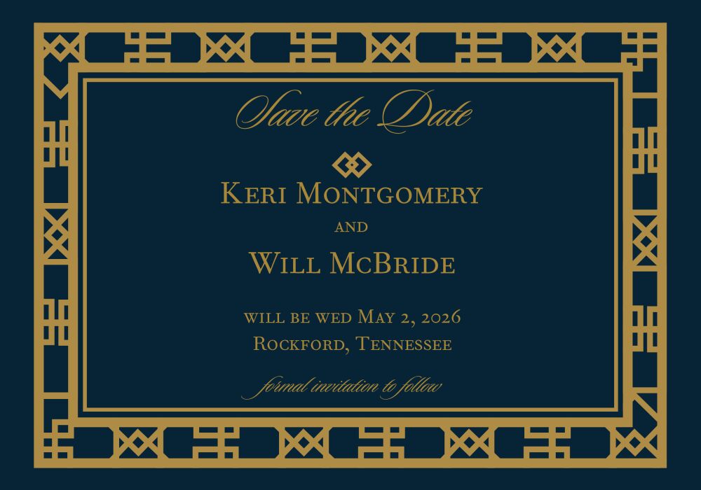 Navy Art Deco Save The Date Postcard