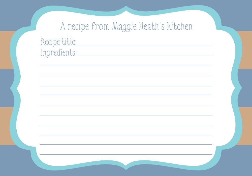 Blue & Taupe Stripes Recipe Card