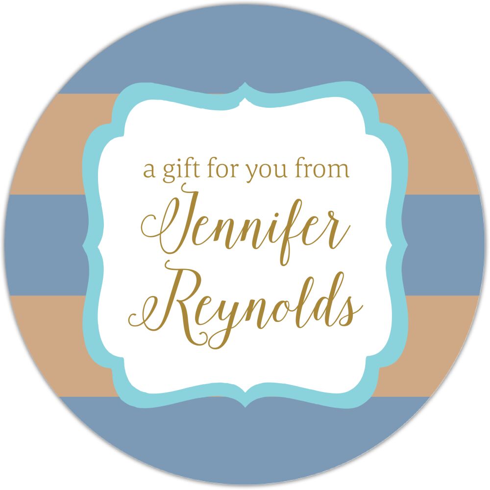 Blue & Taupe Stripes Circle Gift Sticker