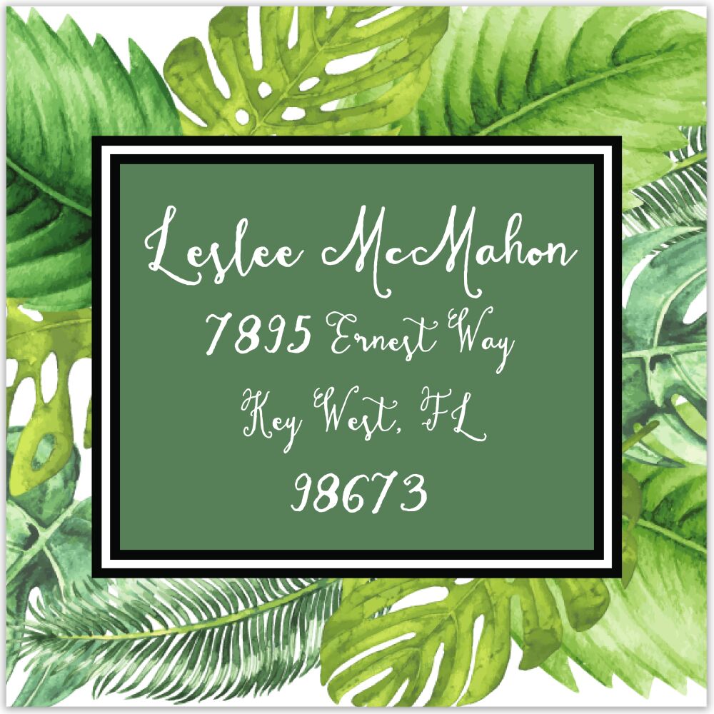 Tropical Leaves Square Return Address Label