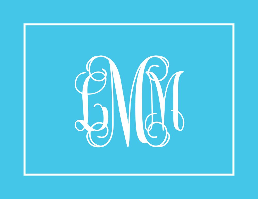 Aqua Monogram Folded Notecard