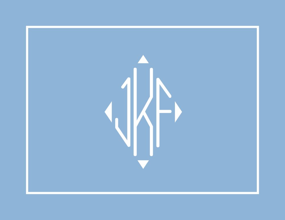 Blue Monogram Folded Notecard