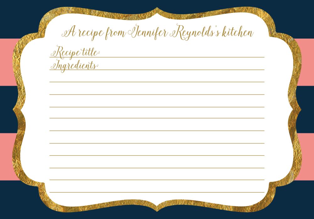 Pink & Navy Glitter Frame Recipe Card