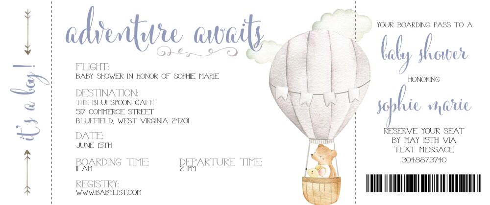 Adventure Awaits Baby Boy Shower Invitation