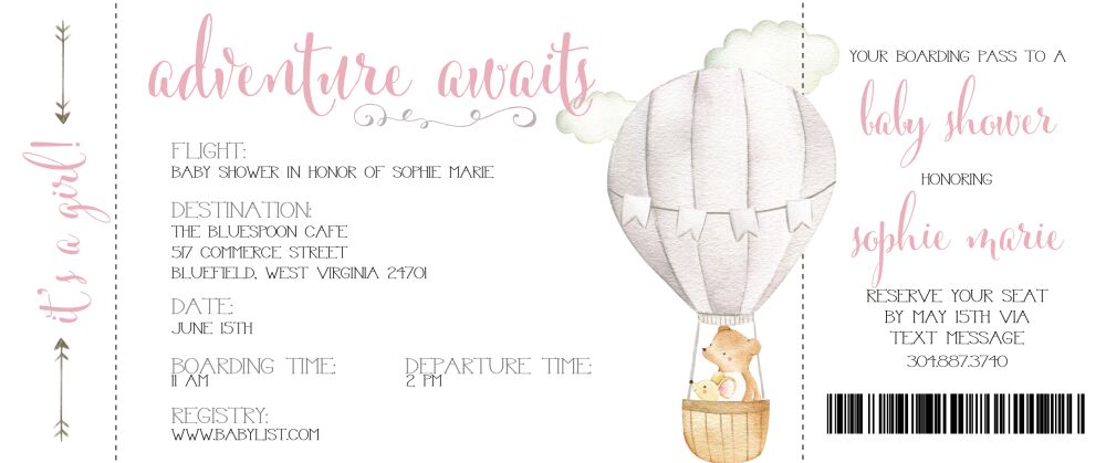 Adventure Awaits Baby Girl Shower Invitation