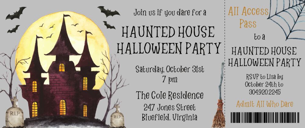 Haunted House Halloween Party Ticket 