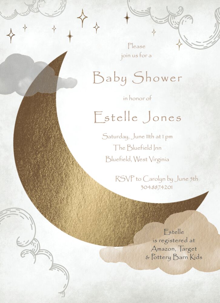 Golden Moon Baby Shower Invitation