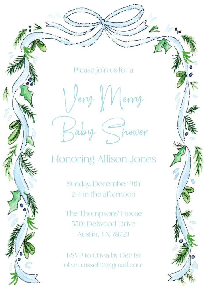 Thin Bow & Greenery Invitation
